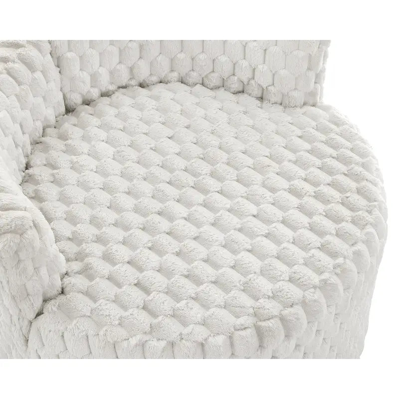 Fauteuil d'appoint alvéolé 3D en peluche blanc cassé avec roulettes et oreillers