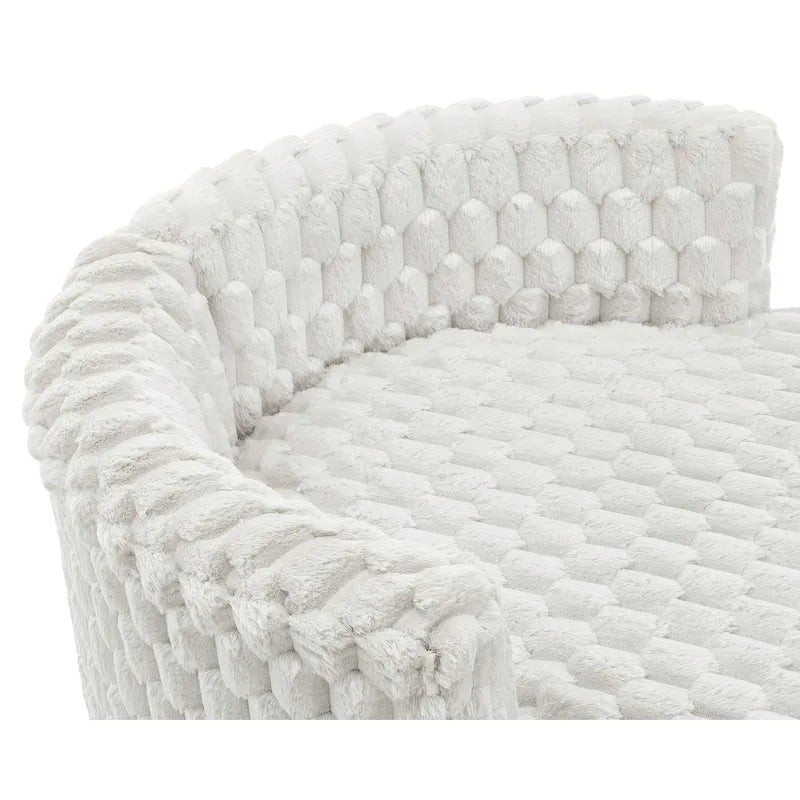 Fauteuil d'appoint alvéolé 3D en peluche blanc cassé avec roulettes et oreillers