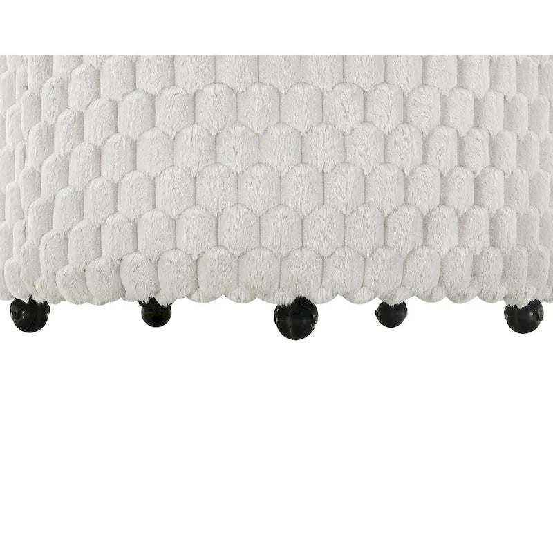 Fauteuil d'appoint alvéolé 3D en peluche blanc cassé avec roulettes et oreillers