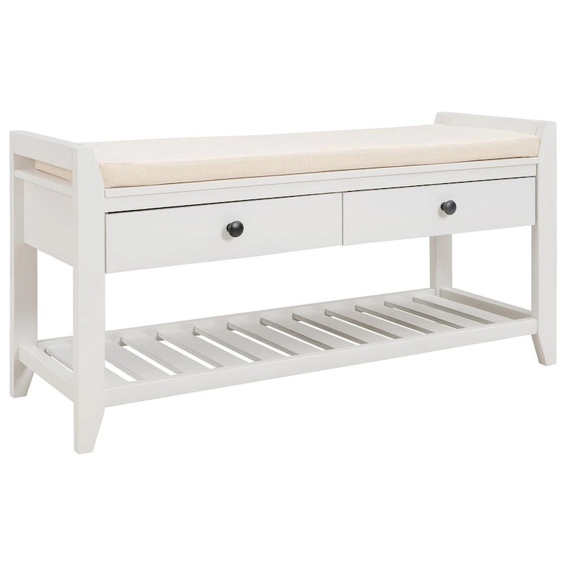 Banc de rangement capitonné de ferme avec tiroirs et range-chaussures