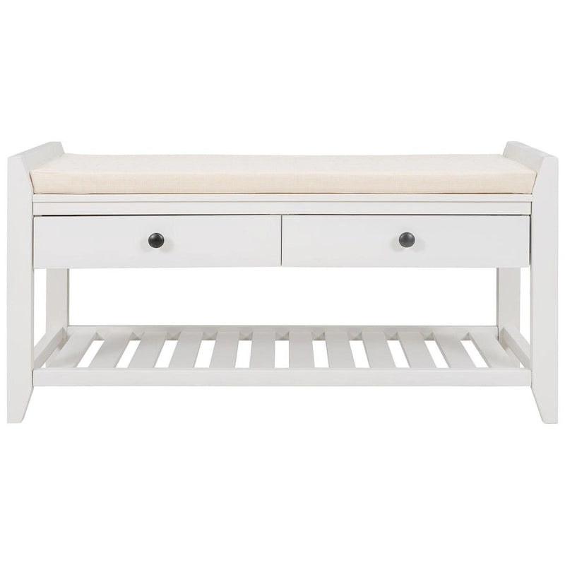 Banc de rangement capitonné de ferme avec tiroirs et range-chaussures