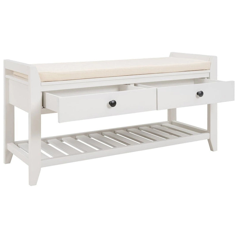 Banc de rangement capitonné de ferme avec tiroirs et range-chaussures