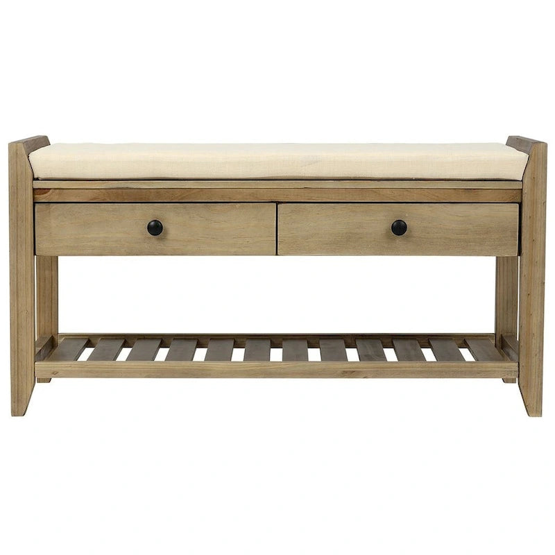 Banc de rangement capitonné de ferme avec tiroirs et range-chaussures