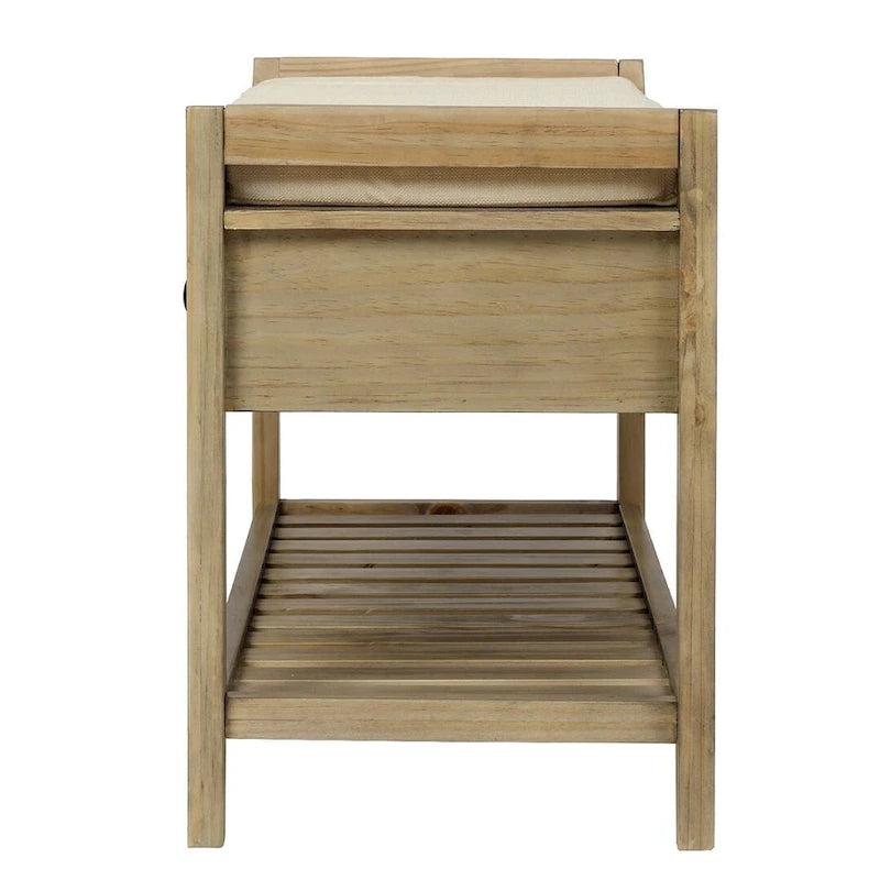 Banc de rangement capitonné de ferme avec tiroirs et range-chaussures