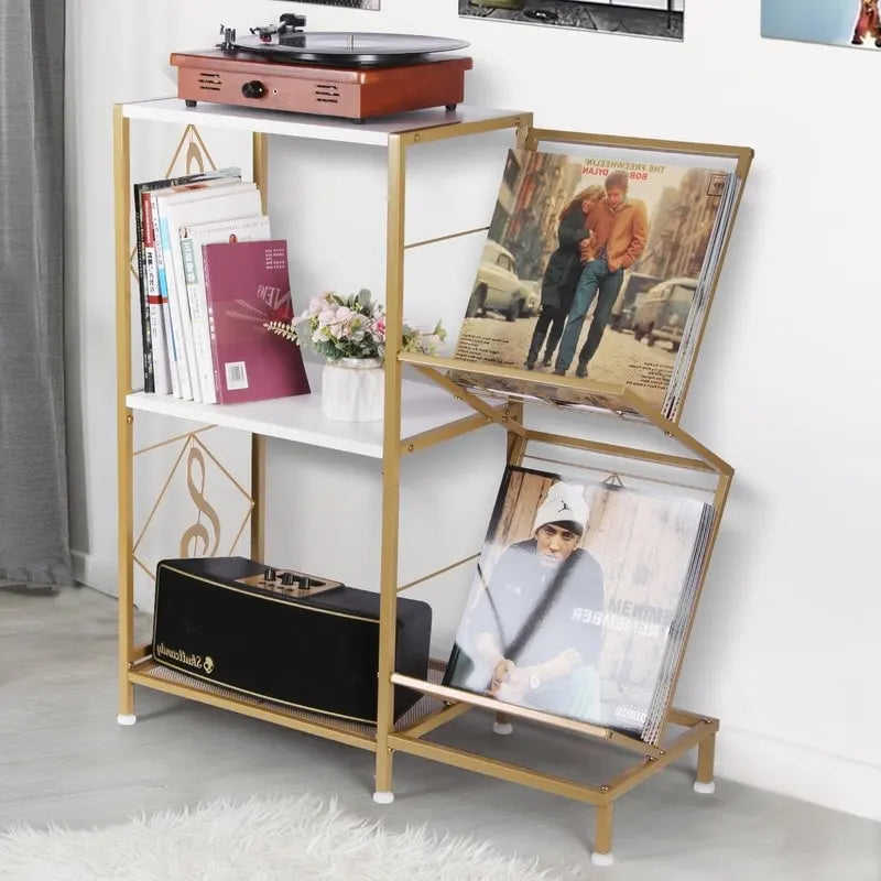 Meuble pour platine vinyle moderne avec étagère de rangement pour disques vinyles