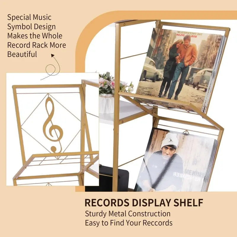 Meuble pour platine vinyle moderne avec étagère de rangement pour disques vinyles