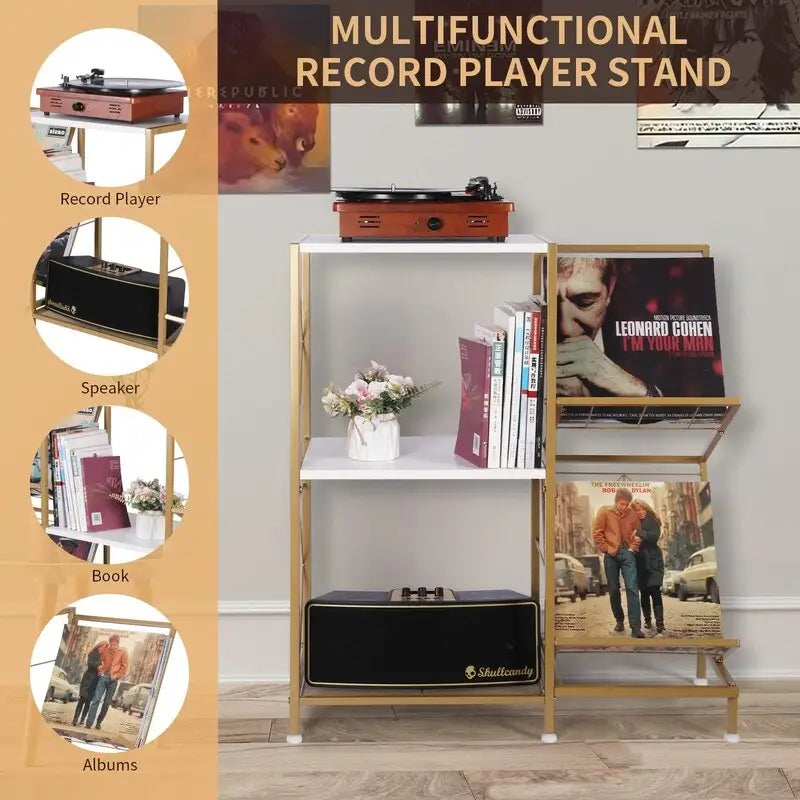 Meuble pour platine vinyle moderne avec étagère de rangement pour disques vinyles