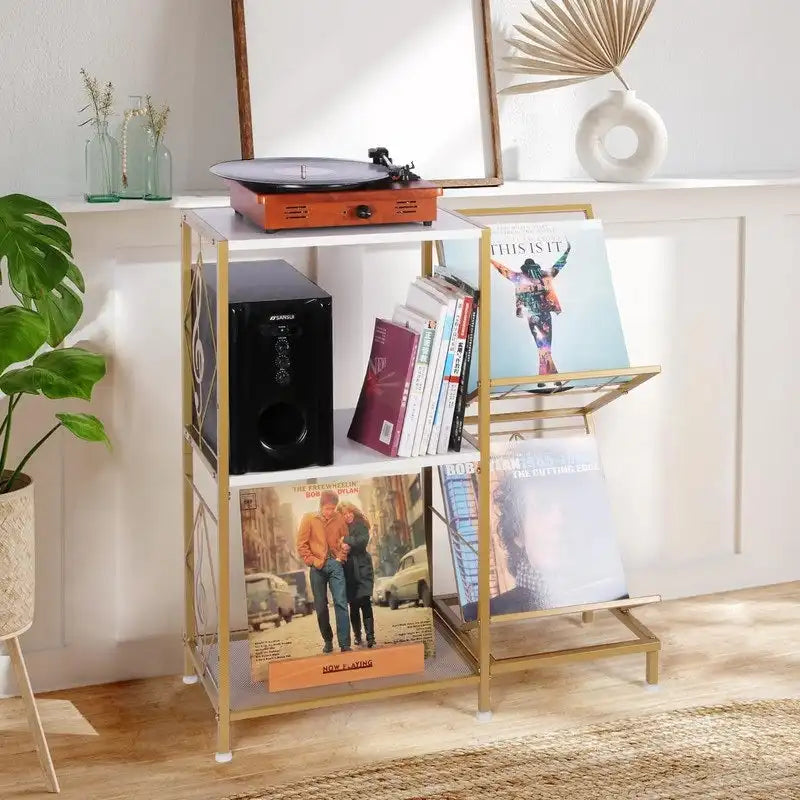 Meuble pour platine vinyle moderne avec étagère de rangement pour disques vinyles
