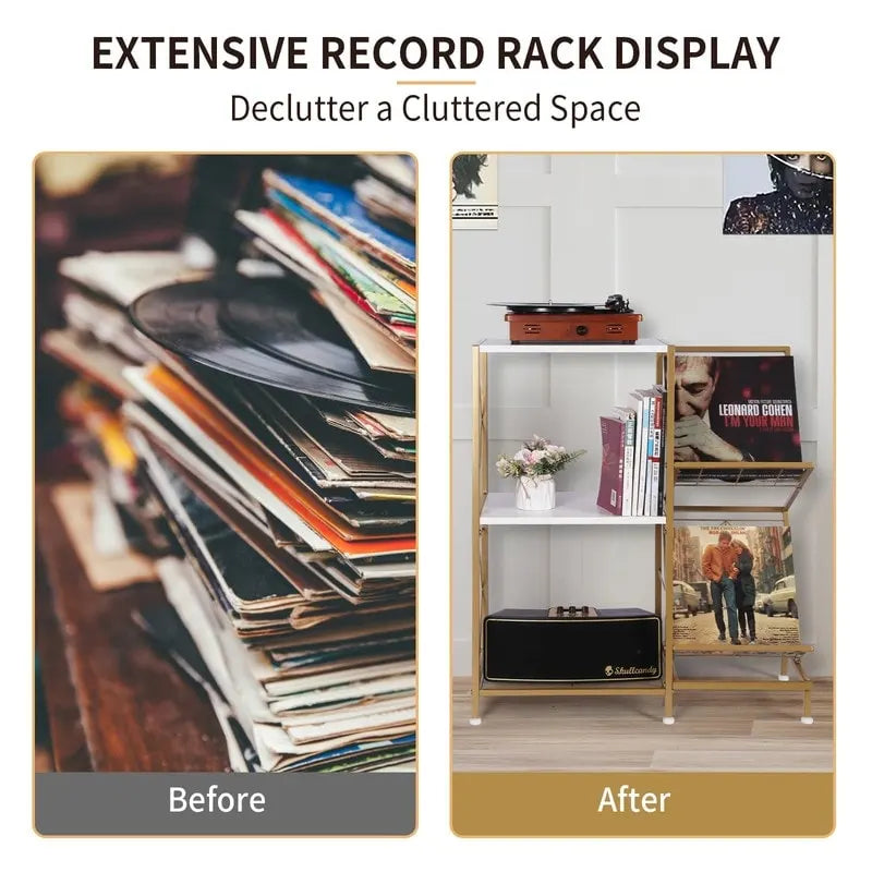 Meuble pour platine vinyle moderne avec étagère de rangement pour disques vinyles