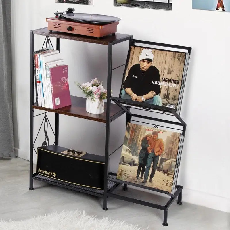 Meuble pour platine vinyle moderne avec étagère de rangement pour disques vinyles