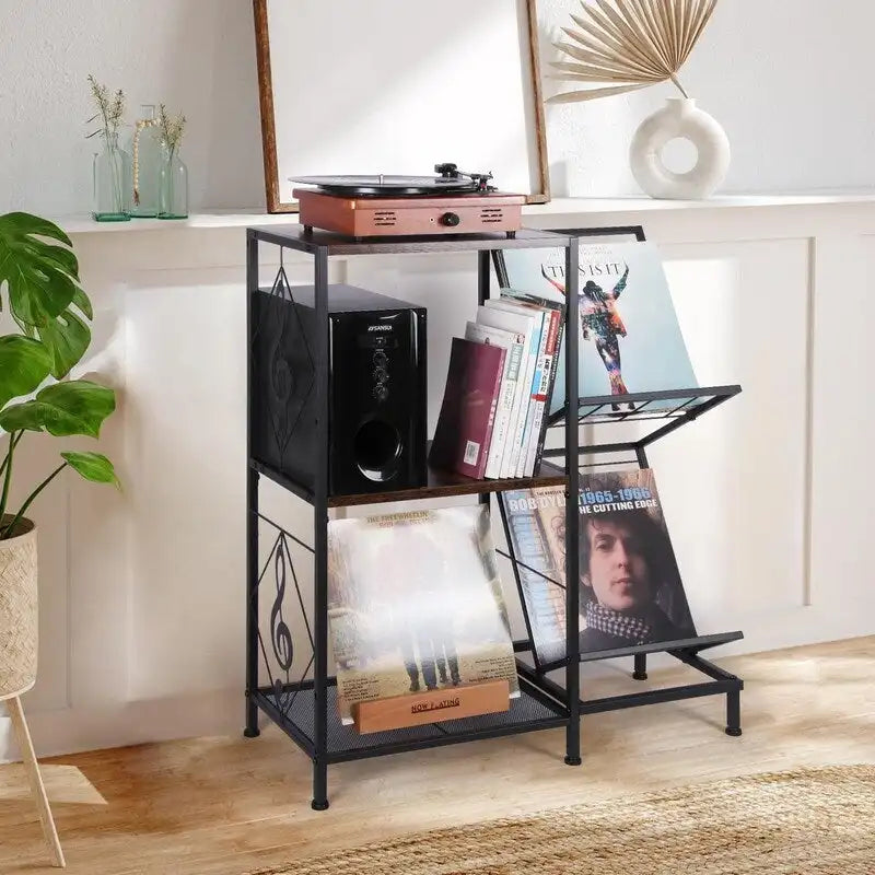 Meuble pour platine vinyle moderne avec étagère de rangement pour disques vinyles