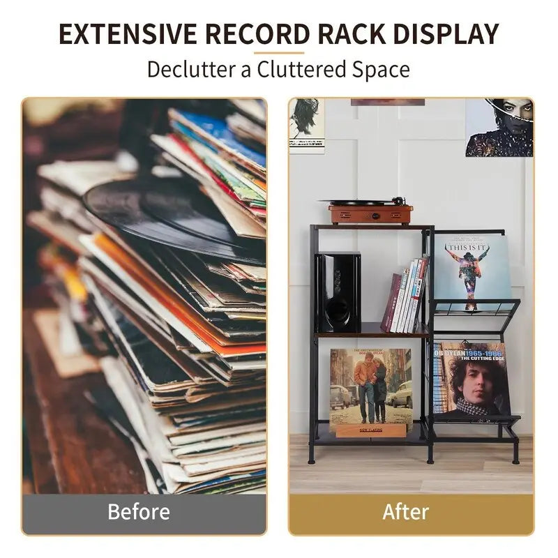 Meuble pour platine vinyle moderne avec étagère de rangement pour disques vinyles