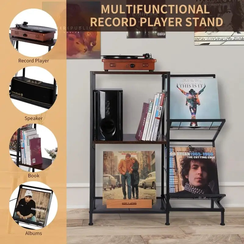 Meuble pour platine vinyle moderne avec étagère de rangement pour disques vinyles