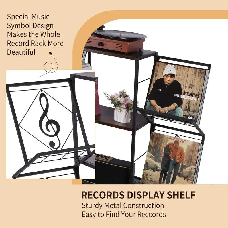 Meuble pour platine vinyle moderne avec étagère de rangement pour disques vinyles