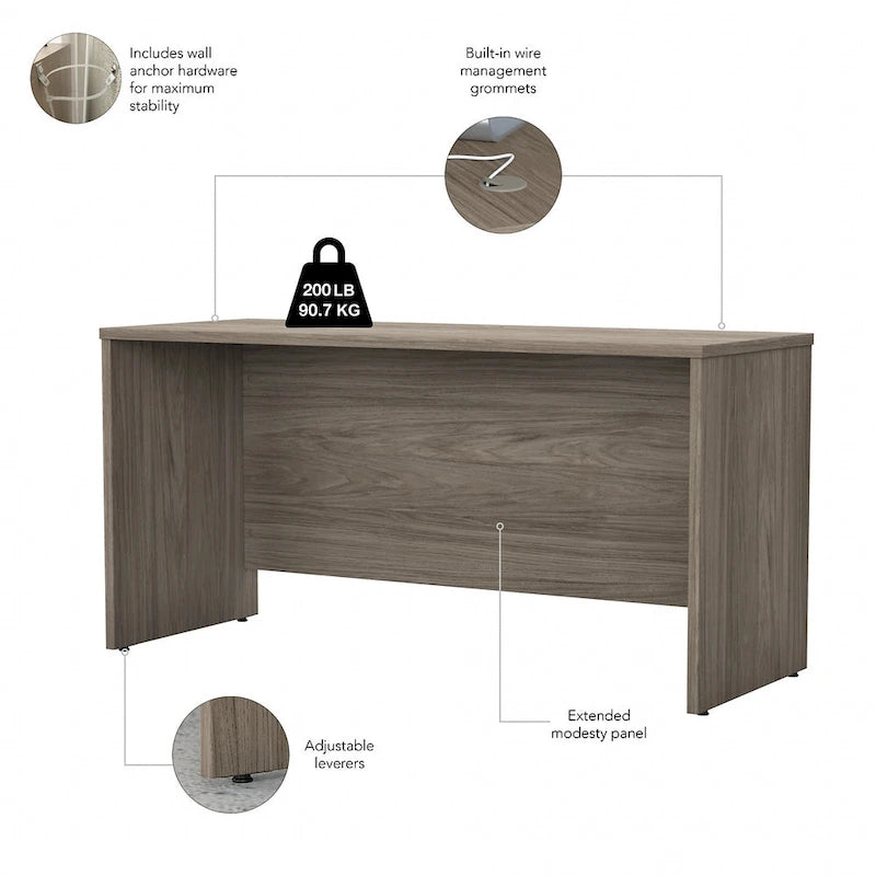 Crédence de bureau 60L x 24P, stratifié blanc, bureau à domicile moderne