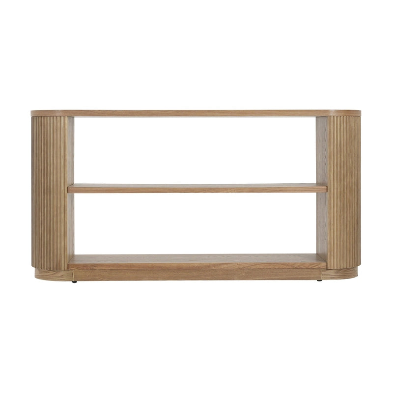 Console cannelée avec étagères ouvertes Placage bois Noir Marron Naturel