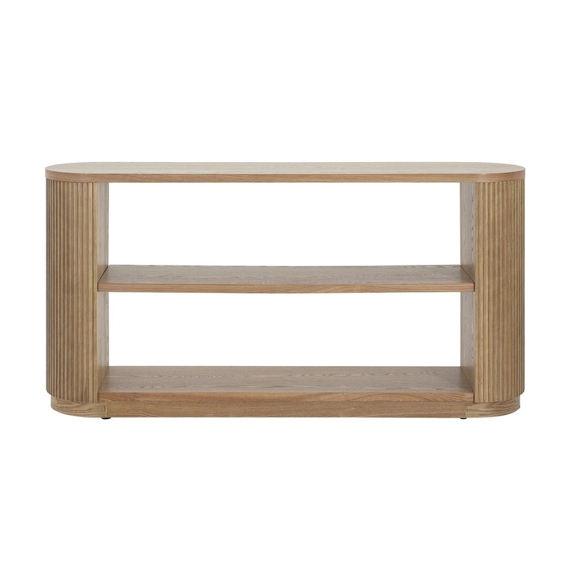 Console cannelée avec étagères ouvertes Placage bois Noir Marron Naturel