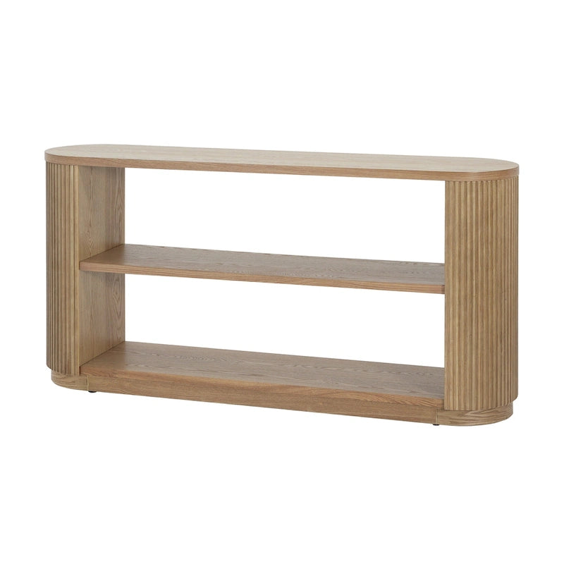 Console cannelée avec étagères ouvertes Placage bois Noir Marron Naturel