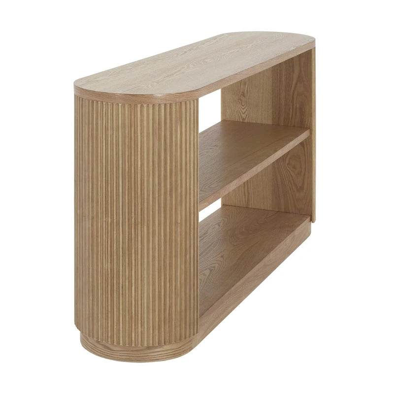 Console cannelée avec étagères ouvertes Placage bois Noir Marron Naturel