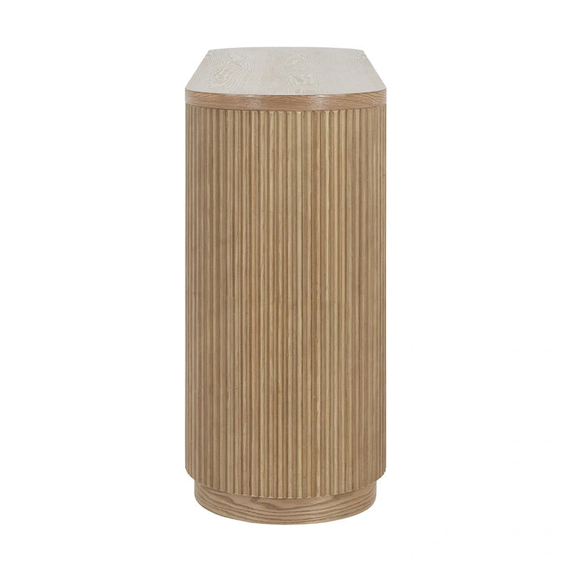 Console cannelée avec étagères ouvertes Placage bois Noir Marron Naturel