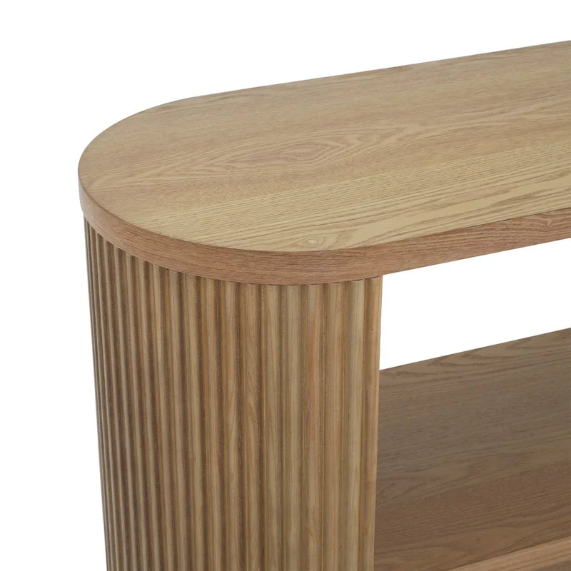 Console cannelée avec étagères ouvertes Placage bois Noir Marron Naturel