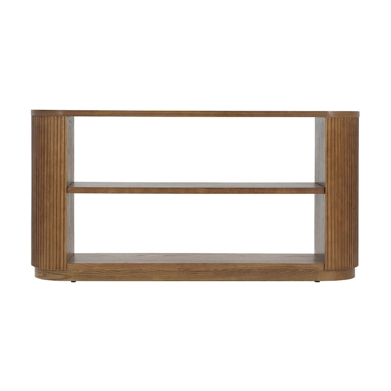 Console cannelée avec étagères ouvertes Placage bois Noir Marron Naturel