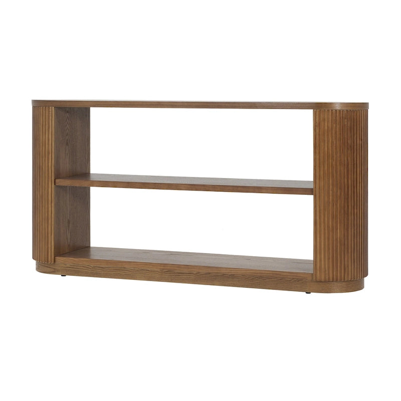 Console cannelée avec étagères ouvertes Placage bois Noir Marron Naturel