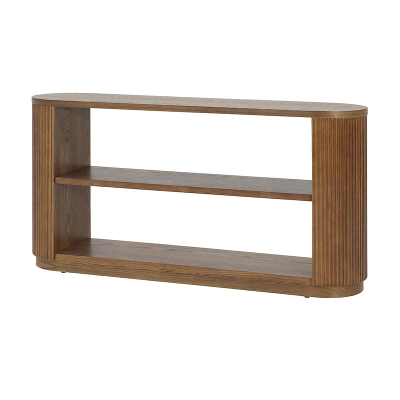 Console cannelée avec étagères ouvertes Placage bois Noir Marron Naturel