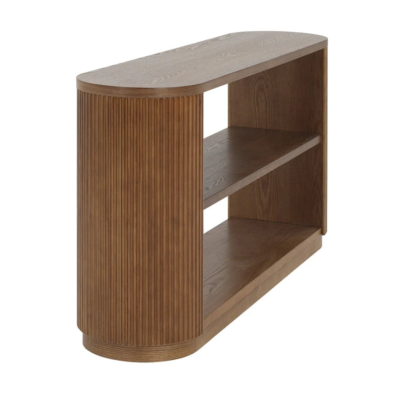 Console cannelée avec étagères ouvertes Placage bois Noir Marron Naturel