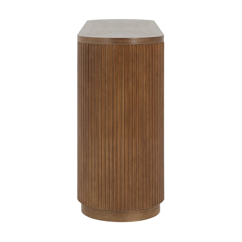 Console cannelée avec étagères ouvertes Placage bois Noir Marron Naturel
