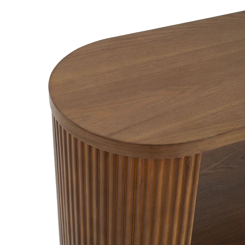 Console cannelée avec étagères ouvertes Placage bois Noir Marron Naturel