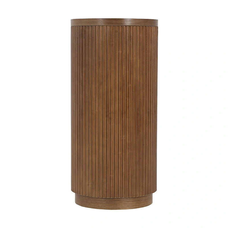 Console cannelée avec étagères ouvertes Placage bois Noir Marron Naturel