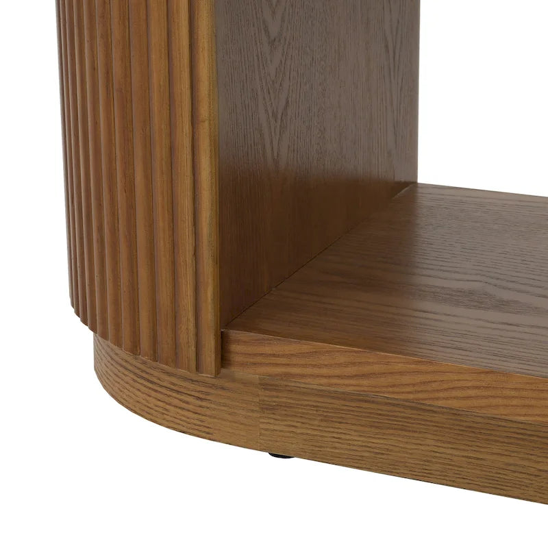 Console cannelée avec étagères ouvertes Placage bois Noir Marron Naturel