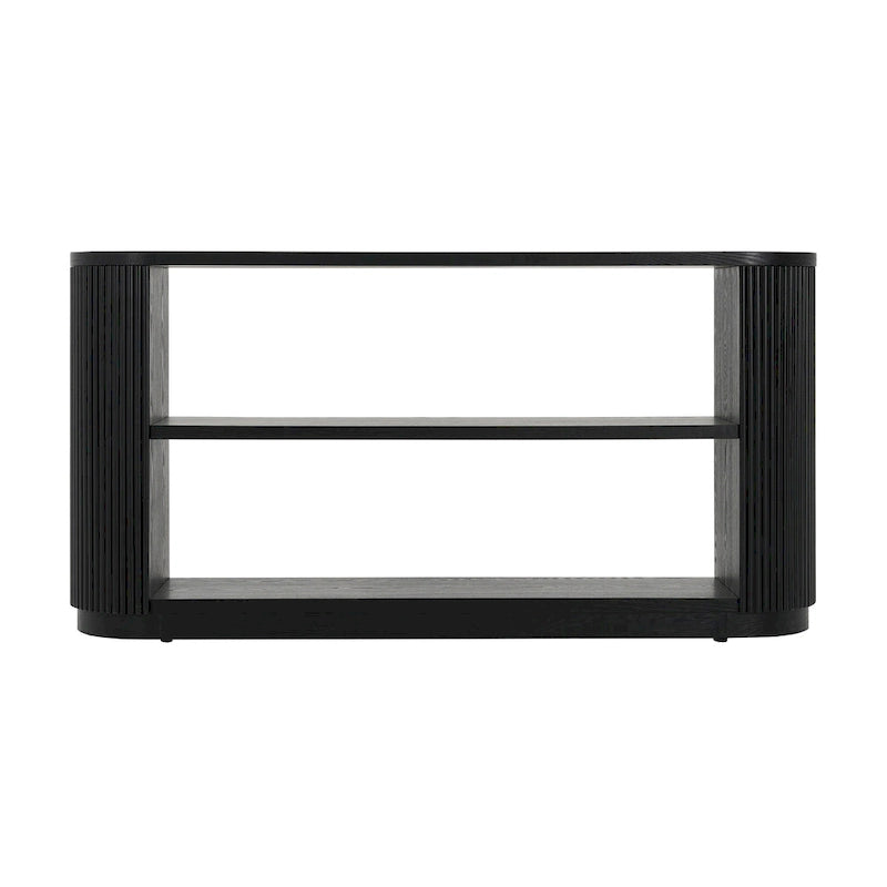 Console cannelée avec étagères ouvertes Placage bois Noir Marron Naturel