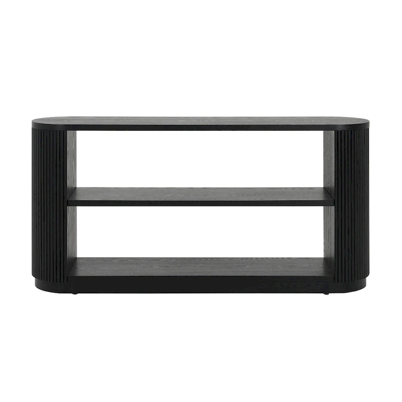 Console cannelée avec étagères ouvertes Placage bois Noir Marron Naturel