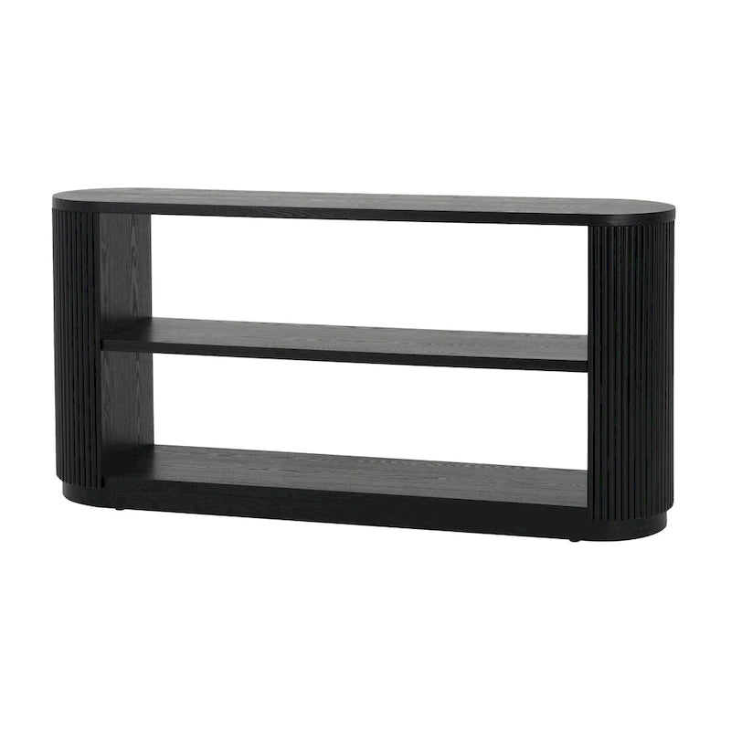 Console cannelée avec étagères ouvertes Placage bois Noir Marron Naturel