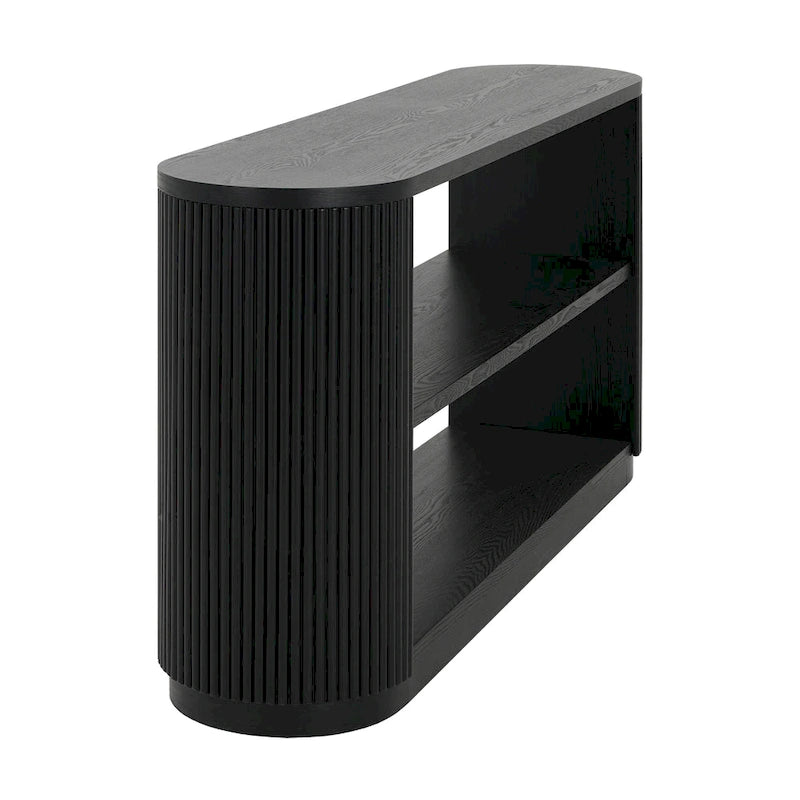 Console cannelée avec étagères ouvertes Placage bois Noir Marron Naturel