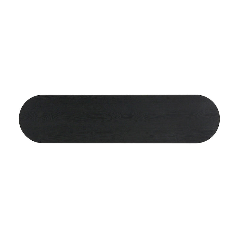 Console cannelée avec étagères ouvertes Placage bois Noir Marron Naturel