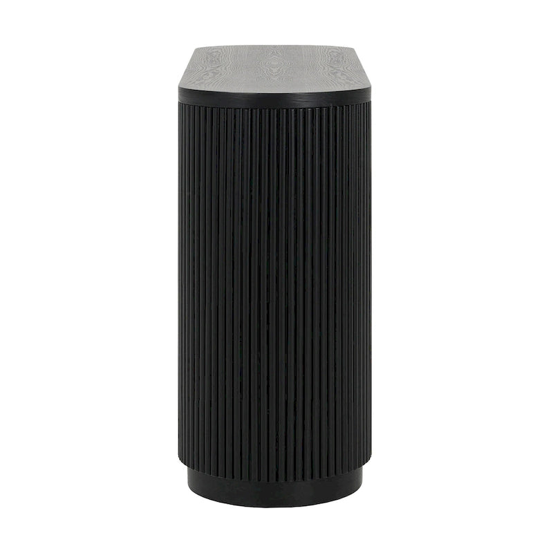 Console cannelée avec étagères ouvertes Placage bois Noir Marron Naturel