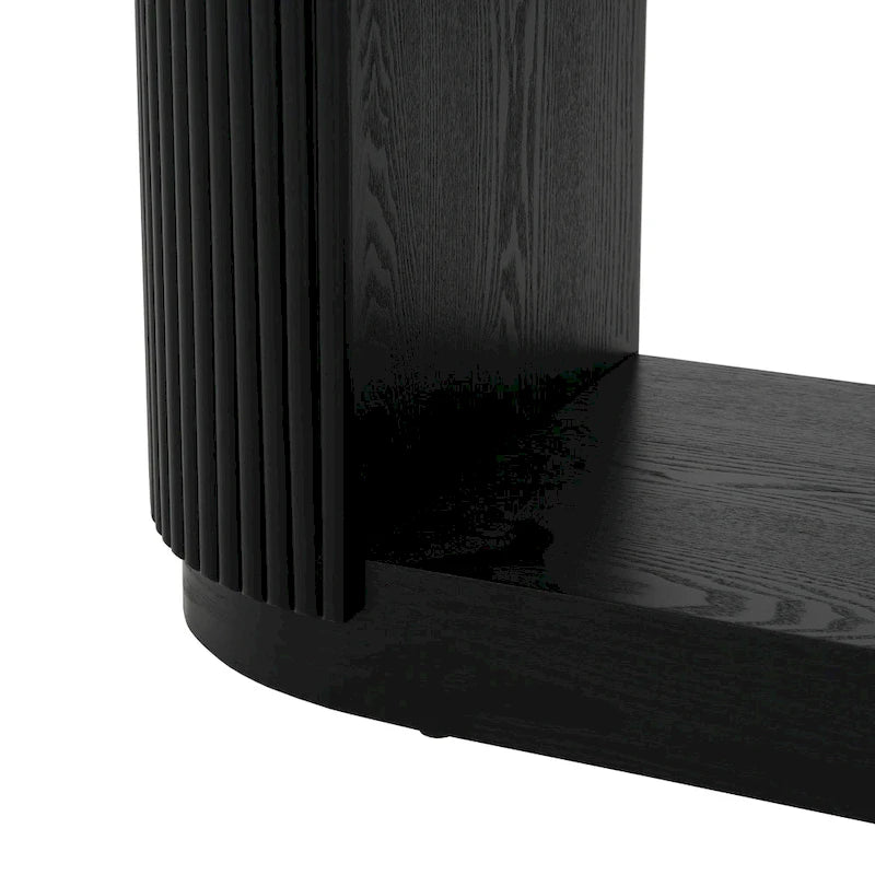 Console cannelée avec étagères ouvertes Placage bois Noir Marron Naturel