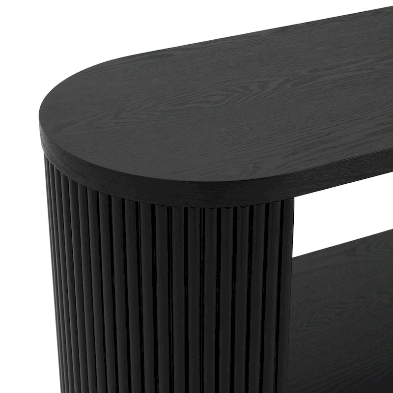 Console cannelée avec étagères ouvertes Placage bois Noir Marron Naturel