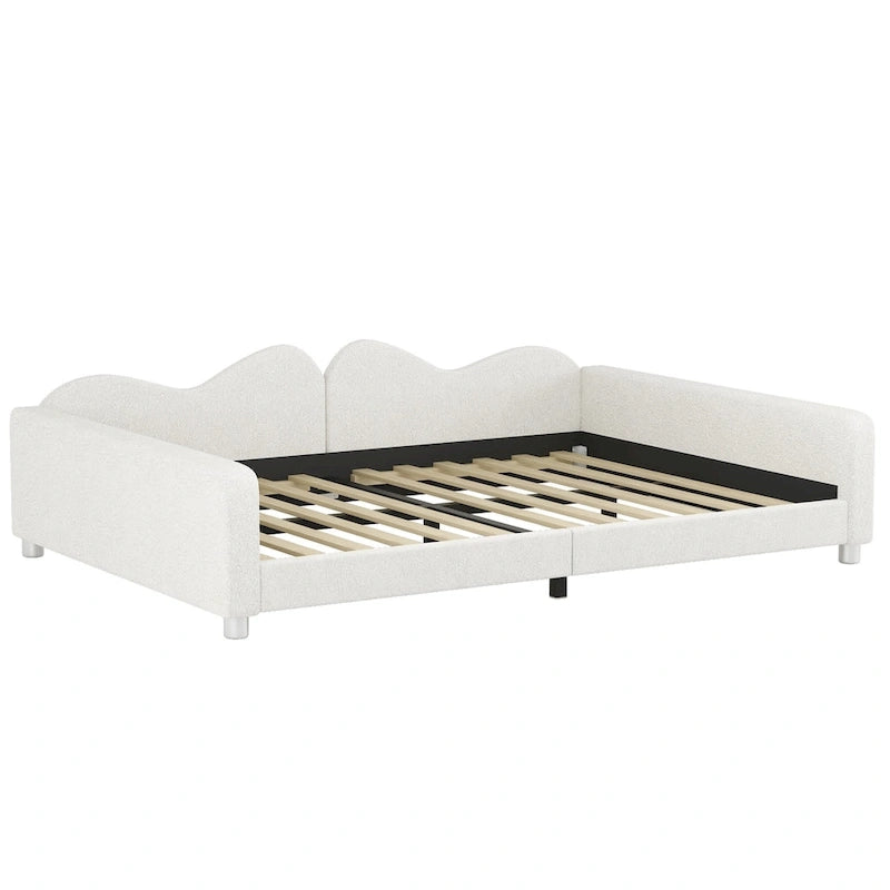 Lit de repos en tissu sherpa rembourré avec dossier et accoudoirs en forme de nuage