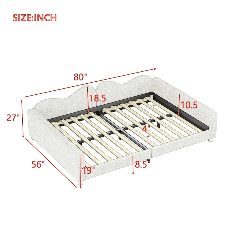 Lit de repos en tissu sherpa rembourré avec dossier et accoudoirs en forme de nuage