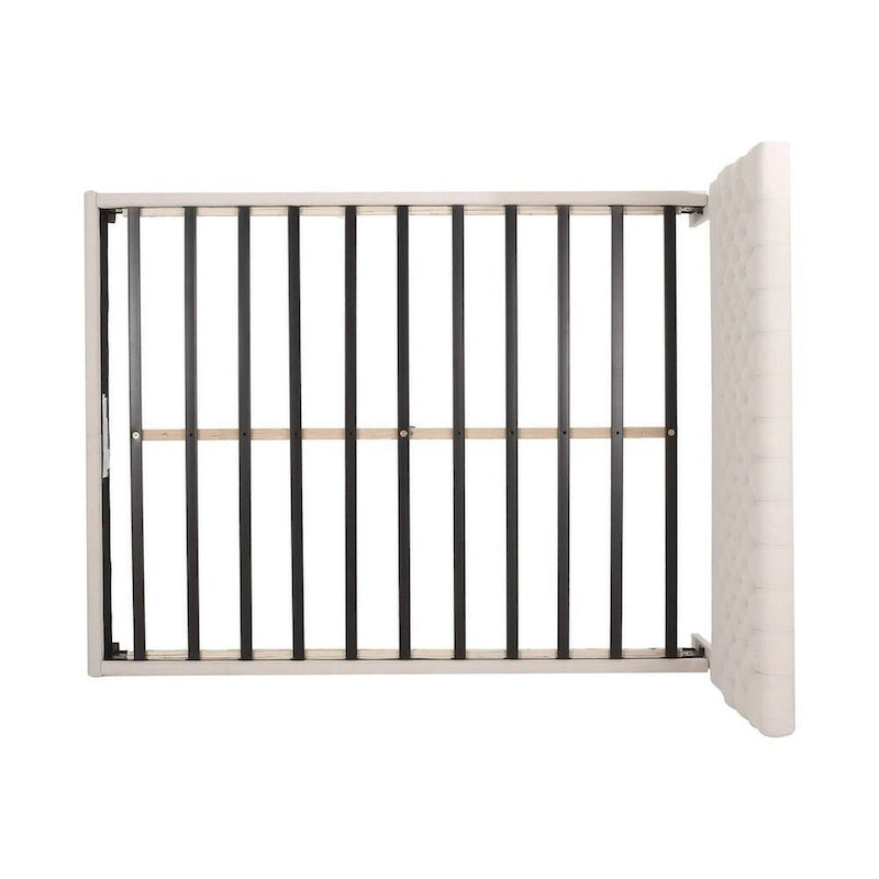 Cadre de lit plateforme Queen Size en polyester ivoire avec tête de lit capitonnée en losanges