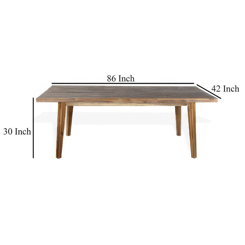 Table à manger rectangulaire rustique en bois d'acacia marron clair avec plateau effet billot