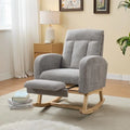 Fauteuil à bascule planeur rembourré avec repose-pieds dossier haut velours côtelé gris clair