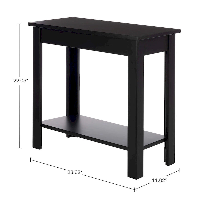 Table d'appoint étroite blanche avec station de charge et étagère de rangement ouverte