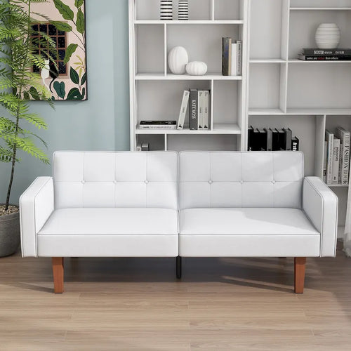 Canapé-lit futon en similicuir capitonné convertible avec dossier inclinable divisé