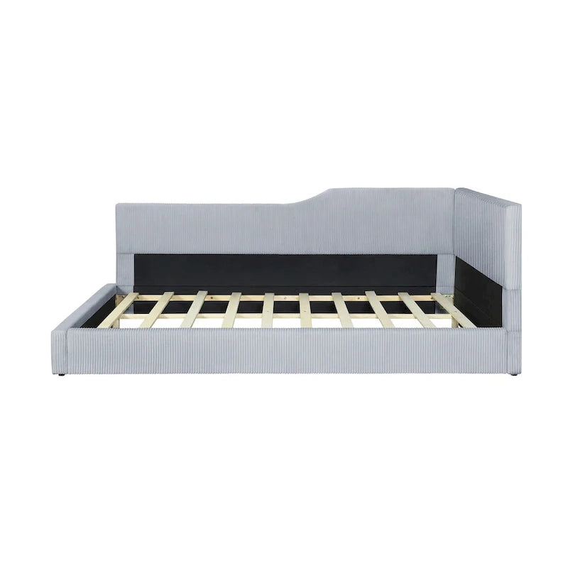 Lit de repos en velours côtelé en forme de L avec cadre solide, beige et gris