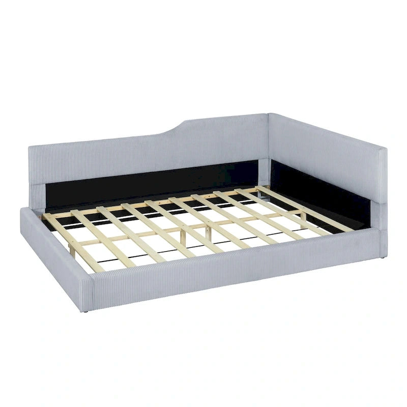 Lit de repos en velours côtelé en forme de L avec cadre solide, beige et gris